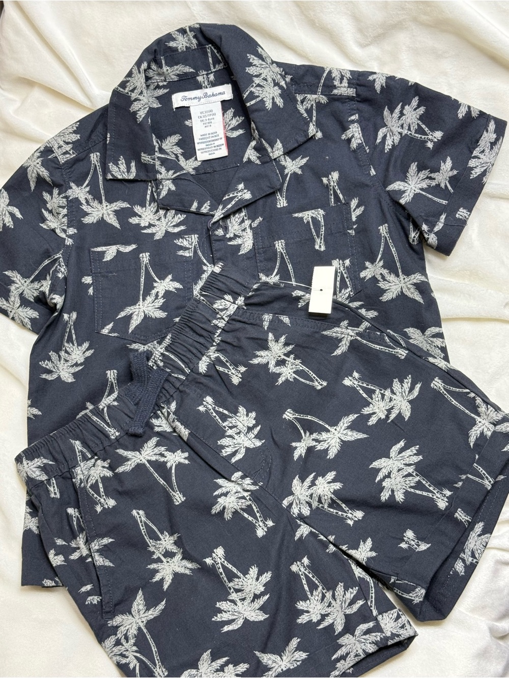 Tommy Bahama‎ Navy Palm Print Camp Shirt & Shorts Set